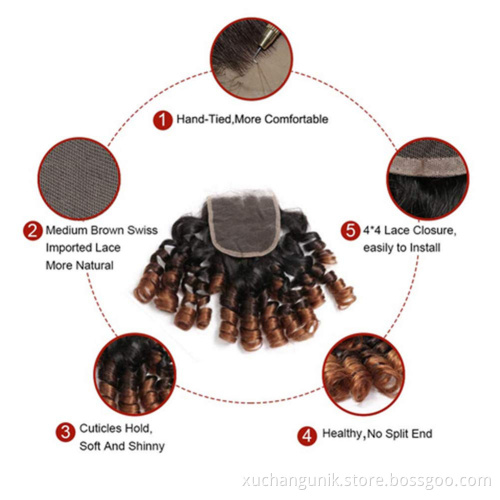 Uniky Factory Price Human Hair Bundles 1B/4/30 Colored Hair Bundles With Closure Bouncy Curly Hair Weaving For All Women